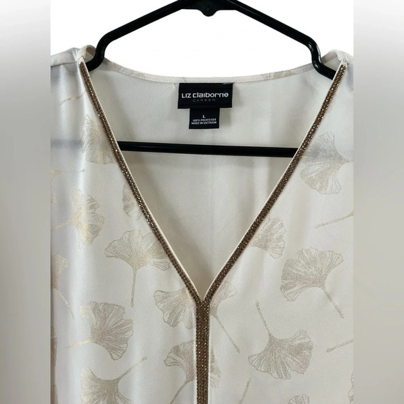 Liz Claiborne floral ivory long sleeve sequined blouse - Picture 4 of 5